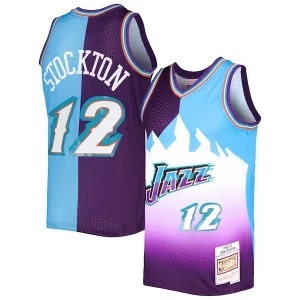 Lussuoso Meraviglioso Fantastico John Stockton Utah Jazz Hardwood Classics 1996/97 Split Swingman Jersey Purple/Turquoise