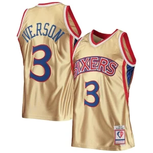 Trendy Resistente Allen Iverson Philadelphia 76ers 75th Anniversary 1996/97 Hardwood Classics Swingman Jersey Gold