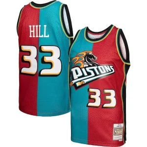 Cool Gorgeous Grant Hill Detroit Pistons Hardwood Classics 1999/00 Split Swingman Jersey Teal/Red
