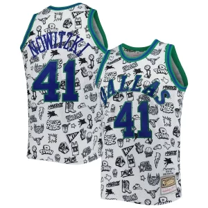 Trendy Prestigioso Dirk Nowitzki Dallas Mavericks 1998/99 Hardwood Classics Doodle Swingman Jersey White