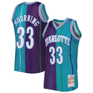 Magnifico Carino Pratico Alonzo Mourning Charlotte Hornets Hardwood Classics 1992/93 Split Swingman Jersey Teal/Purple