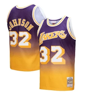 Sofisticato Raffinato Resistente Magic Johnson Los Angeles Lakers 1984/85 Hardwood Classics Fadeaway Swingman Player Jersey Gold/Purple
