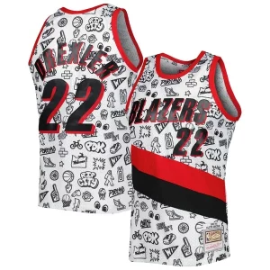 Classico Gorgeous Cool Clyde Drexler Portland Trail Blazers 1991 92 Hardwood Classics Doodle Swingman Jersey White