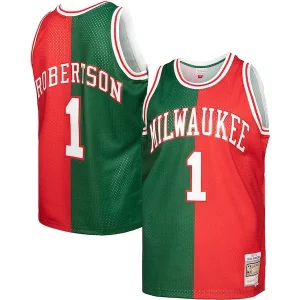 Gorgeous Attraente Oscar Robertson Milwaukee Bucks Hardwood Classics 1971/72 Split Swingman Jersey Green/Red