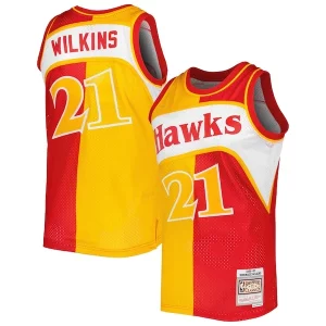 Fantastico Accattivante Dominique Wilkins Atlanta Hawks Hardwood Classics 1986/87 Split Swingman Jersey Yellow/Red