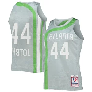 Fantastico Stupendo Pete Maravich Atlanta Hawks 75th Anniversary 1971/72 Hardwood Classics Swingman Jersey Silver