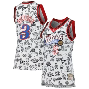 Delizioso Allen Iverson Philadelphia 76ers Women's 2000 Doodle Swingman Jersey White