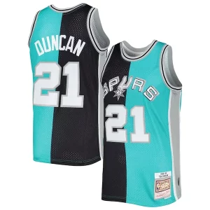 Elegante Tim Duncan San Antonio Spurs Hardwood Classics 1998/99 Split Swingman Jersey Black/Teal