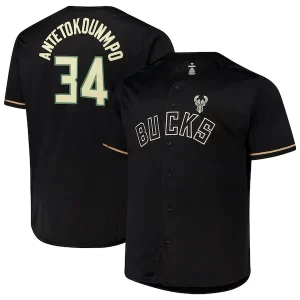 Robusto Trendy Giannis Antetokounmpo Milwaukee Bucks Profile Big & Tall Name & Number Button Up Jersey Black