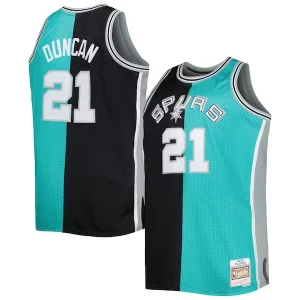 Fantastico Tim Duncan San Antonio Spurs Big & Tall Hardwood Classics 1998/99 Split Swingman Jersey Black/Teal