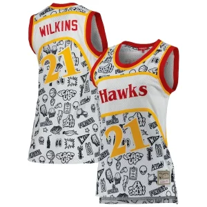 Duraturo Dominique Wilkins Atlanta Hawks Women's 1986 Doodle Swingman Jersey White