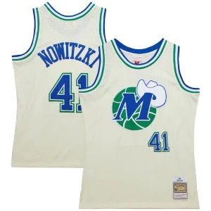 Attraente Dirk Nowitzki Dallas Mavericks Chainstitch Swingman Jersey Cream