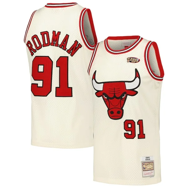 Gorgeous Resistente Dennis Rodman Chicago Bulls Chainstitch Swingman Jersey Cream