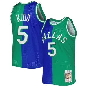 Eccezionale Prestigioso Jason Kidd Dallas Mavericks Hardwood Classics 1994/95 Split Swingman Jersey Blue/Green