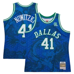 Incantevole Dirk Nowitzki Dallas Mavericks 1998 2019 Hardwood Classics Asian Heritage 6.0 Swingman Throwback Player Jersey Blue