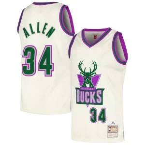 Splendido Stupendo Comodo Ray Allen Milwaukee Bucks Chainstitch Swingman Jersey Cream