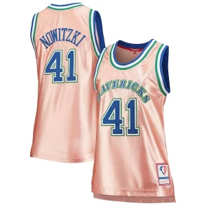 Delizioso Comodo Trendy Dirk Nowitzki Dallas Mavericks Women's 75th Anniversary Rose Gold 1998 Swingman Jersey Pink