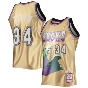 Meraviglioso Magnifico Ray Allen Milwaukee Bucks 75th Anniversary 1996/97 Hardwood Classics Swingman Jersey Gold