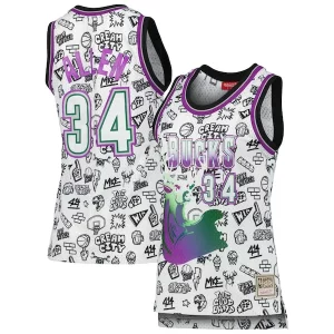 Eccezionale Incantevole Ray Allen Milwaukee Bucks Women's 1996 Doodle Swingman Jersey White