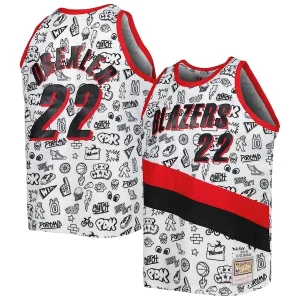 Ottimo Cool Clyde Drexler Portland Trail Blazers 1991/92 Hardwood Classics Doodle Swingman Player Jersey White