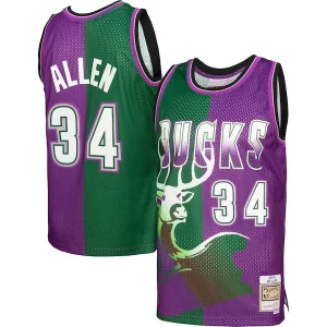 Classico Gorgeous Elegante Ray Allen Milwaukee Bucks Hardwood Classics 1996/97 Split Swingman Jersey Green/Purple