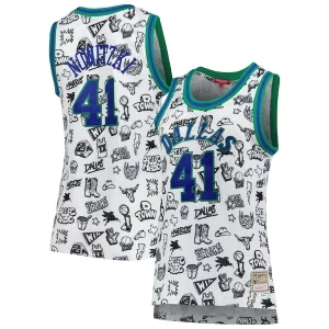 Resistente Duraturo Dirk Nowitzki Dallas Mavericks Women's 1998 Doodle Swingman Jersey White